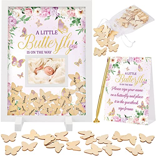 Image of Taiyin 65 Pcs Baby Shower Guest Book Alternative in Guest Book 60 Pcs Wood Heart Baby Shower Favors Decors Sign Picture Frame for Birthday