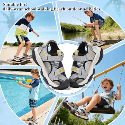 Image of JMFCHI Boys Girls Sports Sandals Summer Kids Closed Toe Outdoor Sandals Athletic Water Shoes Sandals Child Pool Beach Sandals Quick Drying Slip Resistant | Little /Big Kid,Comfortable lightweight,Non-slip soft sole,Hook-and-loop closure,Easy wear,Anti-collision toe,Daily casual