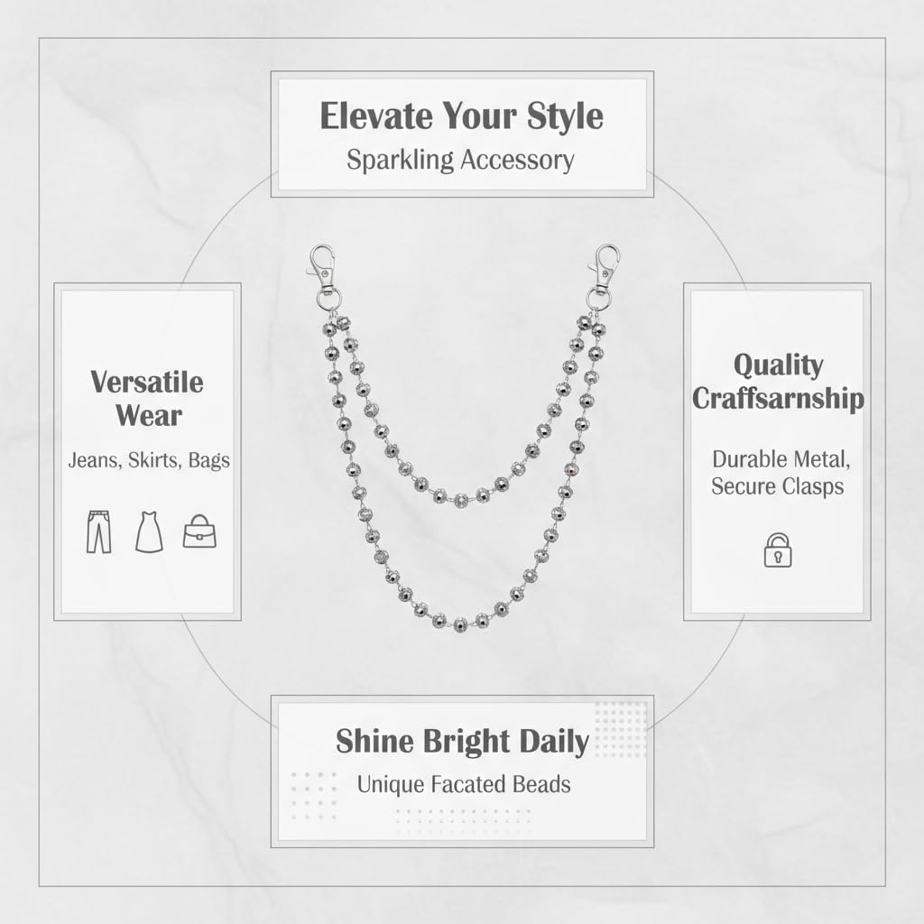 Colorful Beaded Wallet Chain,Ceramic Beads & Rhinestone Pants Jean Chain for Men Women,Boho Chic Fashion Accessory & Keychain - Image 4