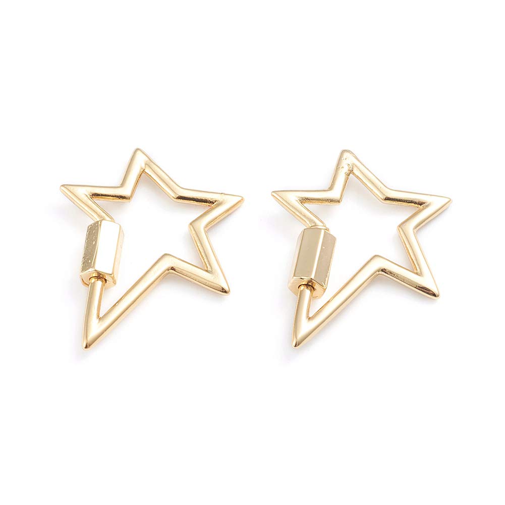 Cheriswelry 5pcs Carabiner Lock Hook Screw Clasps Star Real 18K Gold Plated Decorative Charms Buckle for Jewellery Bracelet Keyrings Making