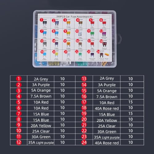 Kit de 250 fusibles para automóvil con diseño de inserción y material ABS aleación de zinc, juego de fusibles portátiles para auto y camión con caja de almacenamiento miniatura 4