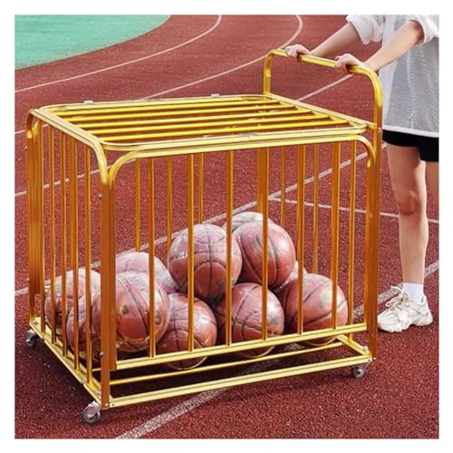 Złoty Aluminiowy Wózek Na Piłki – Duża Klatka Do Przechowywania Piłek Sportowych Z Blokowanymi Kółkami, Idealna Na Siłownię, Do Przedszkola I Na Boisko Do Koszykówki – Mieści 20 Piłek W Rozmiarze Nr