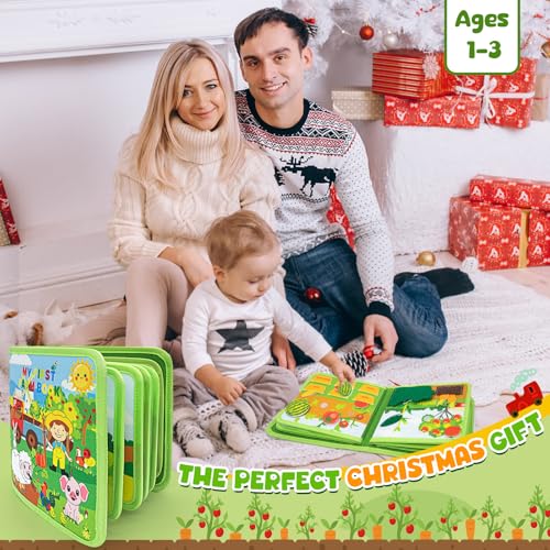 KLINTOS 22-in-1 Montessori Spielzeug ab 1 Jahr – Bauernhof Quiet Book & Busy Board aus Filz, pädagogisches Busy Book für Kinder 1-3 Jahre, Lernspielzeug & Reisespielzeug für Auto & Flugzeug