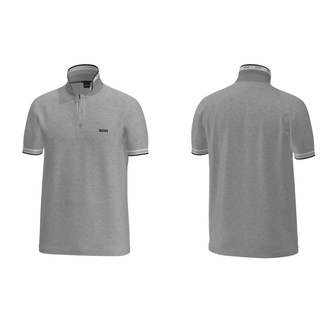 BOSS Paddy Regular Fit Tipping Polo Shirt, Light Grey, Size L, Men
