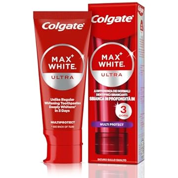 Colgate Dentifricio Sbiancante Max White Ultra Multiprotect 50ml | Denti più bianchi in 3 giorni* | Protegge lo smalto e i Denti Sensibili | Sbiancamento denti | Rimuove Macchie Profonde