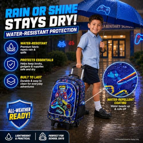 Image of CCJPX Rolling Backpack for Boys, Kids Roller School Bag with Wheels Toddler Wheeled Bookbag Elementary