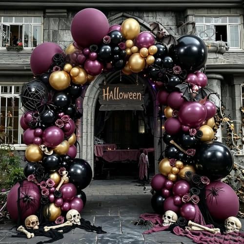 Image of Dark Purple Black Balloons Halloween Balloon Arch Double Stuffed Balloons