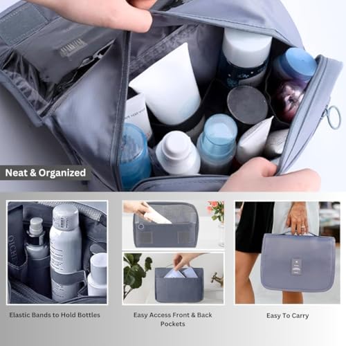 Image of SPRQCART Waterproof Makeup Pouch Bag | Travel Organizer Pouch, Toiletry Bag for Men & Women | Multipurpose Travel Pouch Bag for Men, Toiletry Pouch & Travel Pouches for Women (Grey)