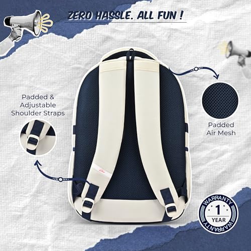 Image of Gear Elegant 19 inch /35L Large Water Resistant School Bag | Casual Backpack | Daypack | Travel Backpack | Kids Bag for Boys /Girls (Beige - Navy)