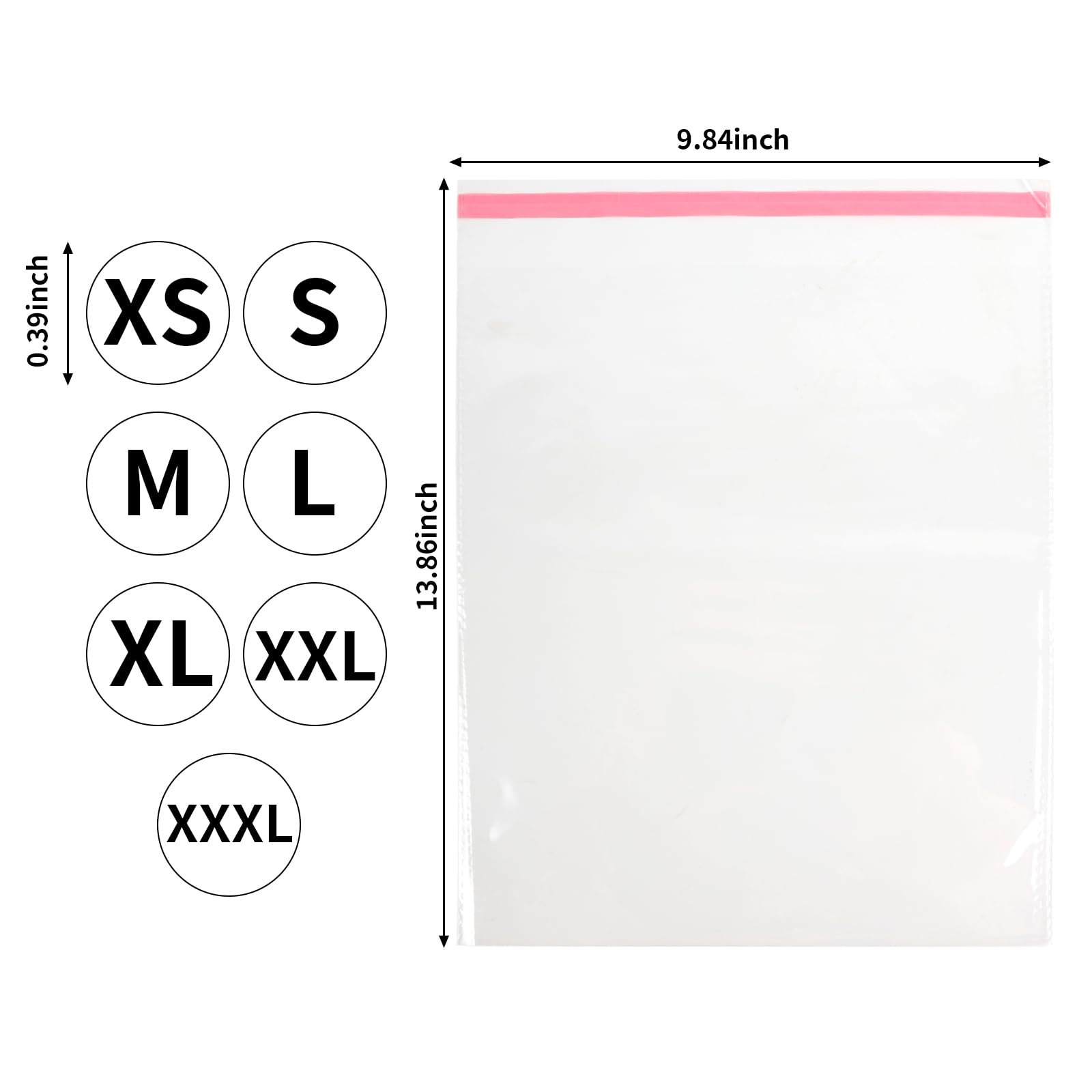 Clear Cellophane Bags with Clothing Size Stickers, 9