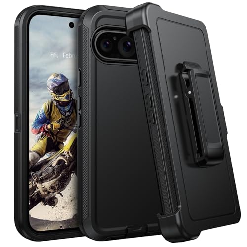 DUEDUE for Google Pixel 10 Pro Case, Pixel 10 Case with Belt Clip Holster Shockproof 3-Layer Heavy Duty Kickstand Cover Full Body Protective Rugged Phone Case for Google 10/10 Pro, Black