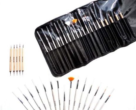New Pro 20pc Nail Art Design Painting Detailing Brushes & Dotting Pen/Dotter Tool Kit Set