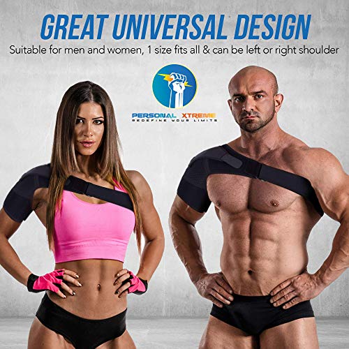 Shoulder Brace With Compression Pad By Personalxtreme – For Men & Women – Perfect Immobilizer Support For Rotator Cuff Injury, Dislocated Ac Joint, Bursitis, Labrum Tear, Frozen Shoulder, Tendinitis #TOP3