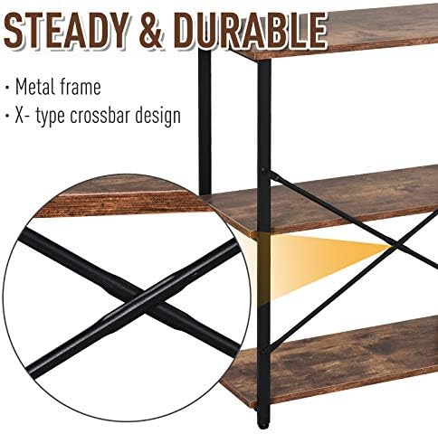HOMCOM 3-Tier Industrial Style Shelf Metal Frame Smooth Shelves Adjustable Feet Home Office Display Storage Unit Sleek 76x120cm Brown