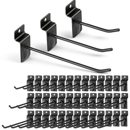 KongTiva 48 Pcs Slatwall Hooks 4/6/8 Inch Heavy Duty Slat Wall Hanging Panel Hook Slat Board Hooks Pegboard Gridwall Display Hooks Slatwall Accessories for Garage Basements Sheds Shop Retail
