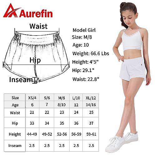 Aurefin Girls Athletic Shorts, Lightweight Running Shorts For Teen Girls Kids Sports Active Shorts With Zip Pocket And Elastic White/S #TOP6