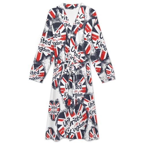 I Love United Kingdom Soft Robe Long Sleeve Bathrobes V Neck Sleepwear Spa Robes with Belt Men Woman3