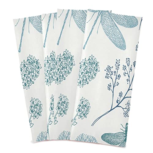 Blue Dragonfly Kitchen Towels 4 Pack, Absorbent Hand Towels Fast Drying Dish Cloths Tea Towel 28 X 18 In #TOP15