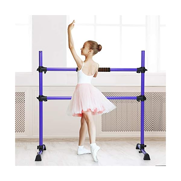 GOFLAME-Ballet-Barre-Portable-Double-Freestanding-Ballet-Barre-Adjustable-Heavy-Duty-Dancing-Stretching-Ballet-for-HomeDance-Barre-Fitness-Ballet-Bar GOFLAME Ballet Barre Portable Double, 4FT Freestanding Ballet Barre Adjustable, Heavy Duty Dancing Stretching Ballet Bar for Home, Dance Barre, Fitness Ballet Bar (Purple)