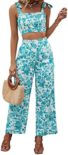 フロンズさん&#39 ;s夏のボヘミアフラワープリントショルダーバックジッパー裁断迷彩トップス2点セットとマキシ丈パンツセット