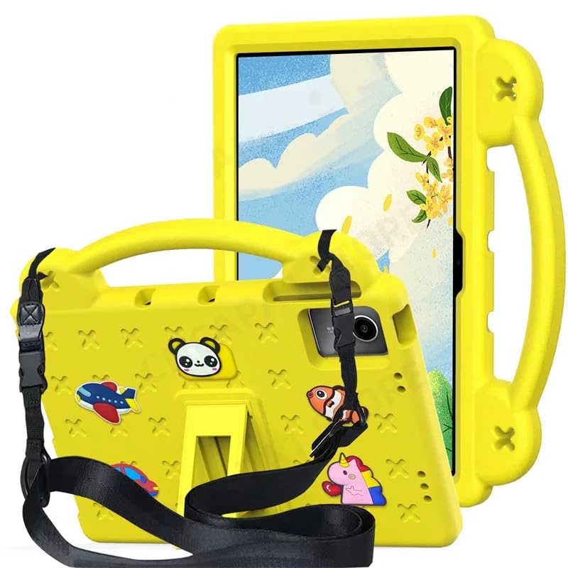 Gruattreay Kids Case Compatible with Lenovo Tab M11 11 inch 2024, Heavy Duty EVA Foam Shockproof Cover Kids Proof Tablet Case with Stand & Shoulder Strap (Yellow)