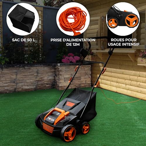 Kunstrasen Staubsauger Gras Bürste Rechen Reinigung Sauger Elektrisch 12m Stromkabel Blatt Zweig Selbstfahrend 380mm 50L Auffangbeutel 5 einstellbare Höhen 12,2kg Leichtgewichtig 3500 U/Min 1800W