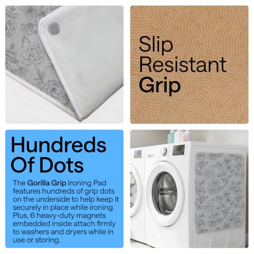 Image of Gorilla Grip Premium Ironing Pad, 28 x 24 Inch, Heat and Scorch Resistant, Magnetic Laundy Pad, Gray Floral