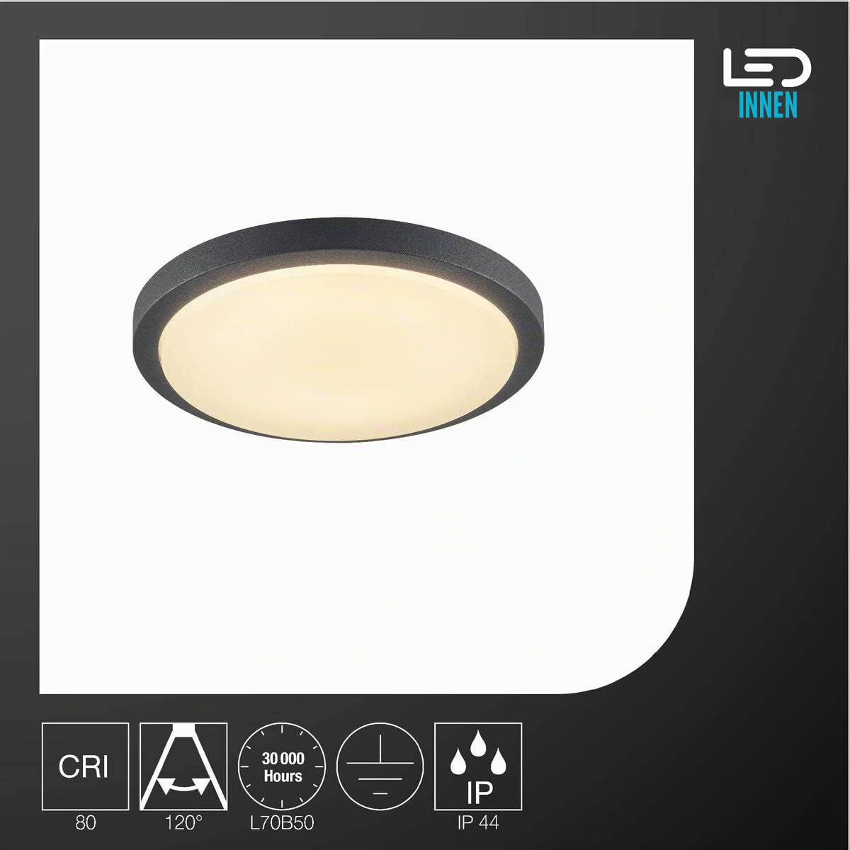 SLV 229975 Ainos Anbauleuchte mit Sensor, 22 W, Anthrazit, 30 x 30 x 6.5 cm