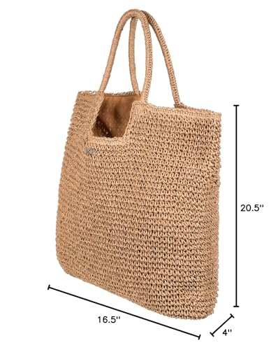 Image of Roxy Women's Beach Tote Bag | Travel | Vacation | Straw | Lightweight | Breathable, Coconut Pie - Natural