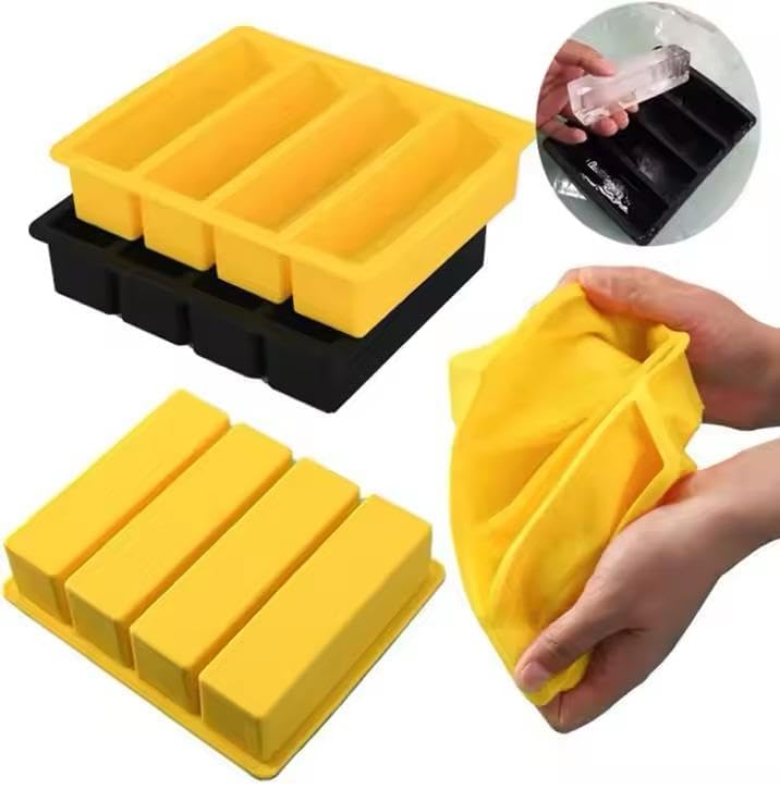 Image of CIPLA PLAST Large Ice Cube Molds, Big Round Water Ice Cube Trays for Freezer, Easy to Fill & Release (Rectangle 4 Cube Set - 2)