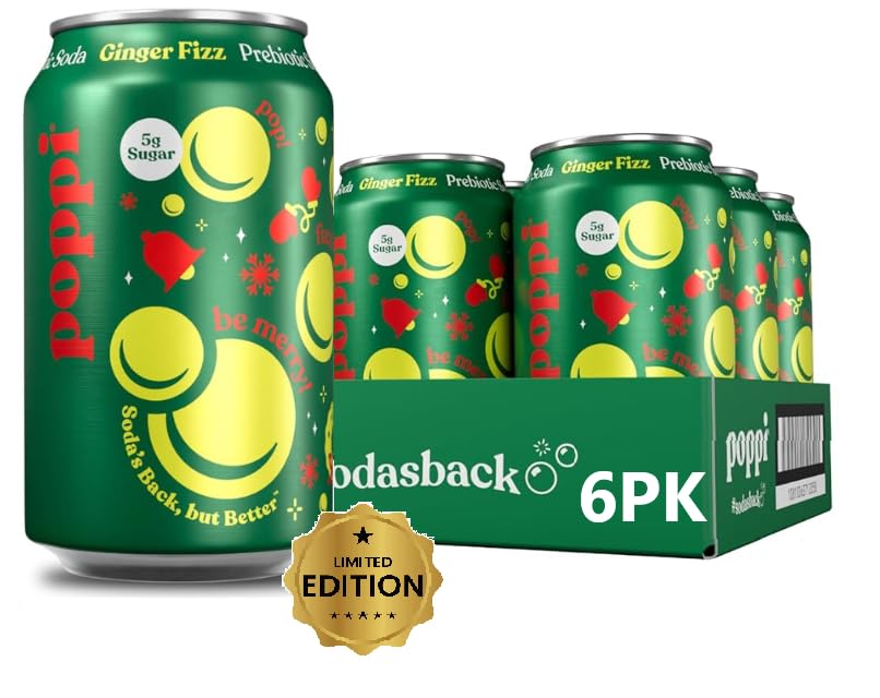 Prebiotic Soda Beverage with Apple Cider Vinegar, Seltzer Water and Fruit Juice, Holiday Ginger Fizz Flavor, 12 oz, (6 Pack) New!