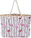 styleBREAKER XXL Strandtasche mit Streifen Flamingo Print und Reißverschluss, Schultertasche, Shopper, Damen 02012252, Farbe:Weiß-Dunkelblau