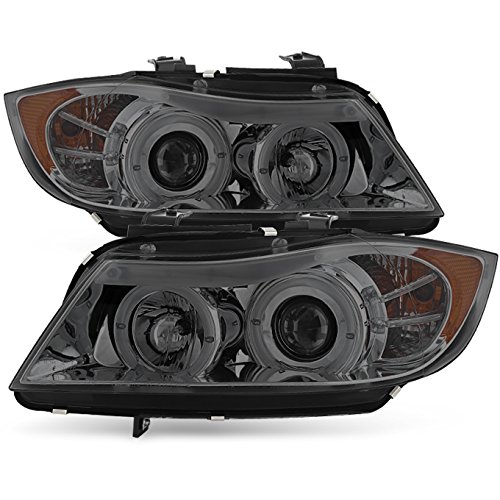 AKKONFor 06-08 BMW E90 3-Series 4Doors Sedan Wagon Smoked Halogen Type Halo Ring LED Eye Lid Projector Headlights