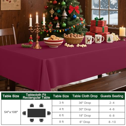Image of Smiry Disposable Table Cloth - 12 Pack, 54 x 108 Inch Waterproof Rectangle Tablecloths for Parties, Decorative Plastic Table Cover, Leakproof & Sturdy, Wine Red