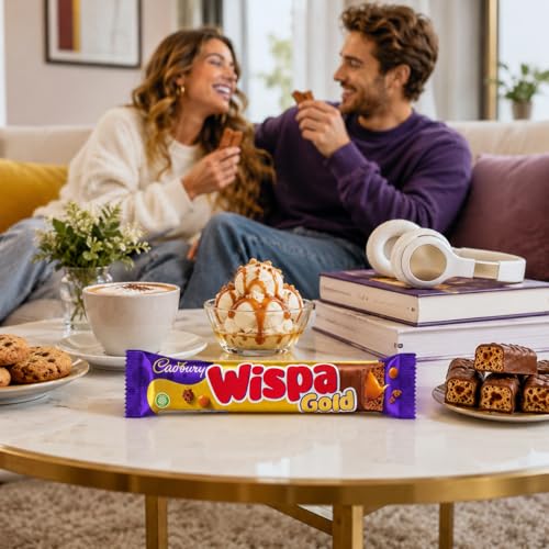 Image of CADBURY - Wispa Gold Chocolate Bar (3 x 48g) By COUGAR | Aerated Milk Chocolate Filled With Smooth Golden Caramel Center | Light Bubbly Sweet Snack Treat For Tea Time - (Imported-UK)