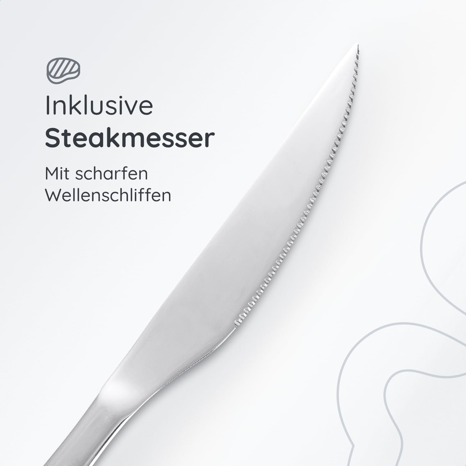 Besteckset 12 Personen, 72-teilig, Edelstahl 18/0 Silber, spülmaschinenfest und rostfrei, Tafelbesteck mit Messer Gabel Löffel Steakmesser und Kuchengabeln, Essbesteck Set für Haushalt und Gäste