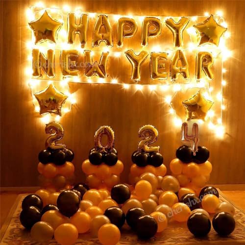 Golden Happy New Year 2024 Foil Balloon Kit DIY Decoration
