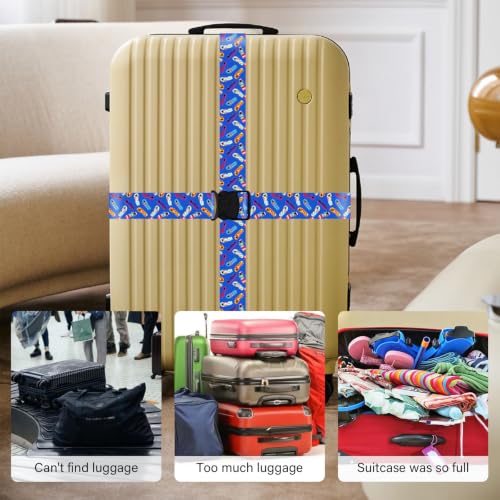 Image of Luggage Straps for Suitcases, Travel Adjustable Belt with Quick Release Buckle, Heavy Duty Nylon Bag Packing Strap, Unique Bright Identifiers Business Travel Accessories (2 Pack) - Blue Shoes