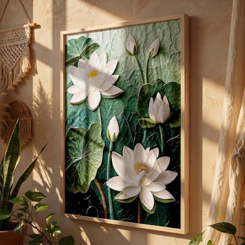 Image of kotart Aesthetic lotus Art Home Decoration Painting | Floral Paintings With Frame For Living Room Bed Room Hotel Wall Decor Digital Reprint (13x17 inch)