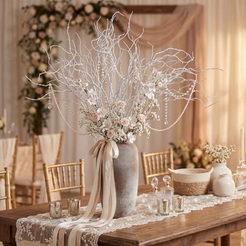 Image of Norme 10 Pcs 47.2 Inch Lifelike Curly Willow Branches for Vases Artificial Decorative Dried Twigs Tall Plastic Vine Bendable Stick for DIY Plant Farmhouse Wedding Indoor Home Hotel Decor(White Green)