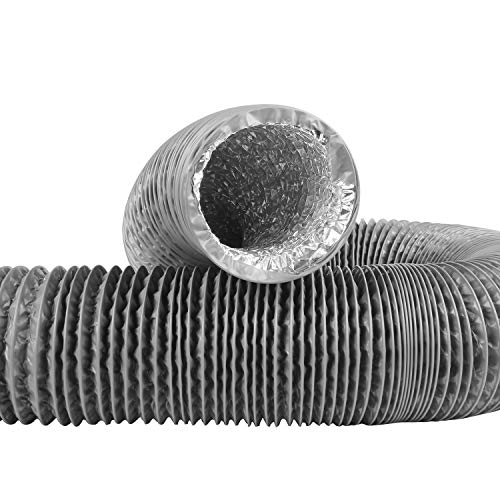 4 Inch Gray Duct Hose By 12 Feet, Eau Flexible 4-Layers Aluminum Dryer Vent Tube Transition Duct Air Hose With 2 Screw Clamps Great For Hvac Duct, Clothes Dryer Duct, Air Duct #TOP4