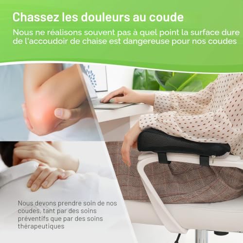LargeLeaf Coussins d'accoudoirs ergonomiques en Gel pour Chaise, Coussin de coude, soulagement de la Pression, accoudoirs en Mousse à mémoire de Forme, 2 pièces – vue 3