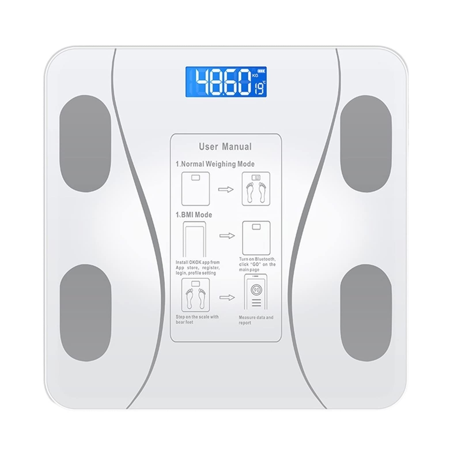 Báscula De Cuerpo Inteligente Con Bluetooth, Báscula De Baño, Báscula De Peso Corporal IMC, Báscula Electrónica Digital LED, Analizador De Composición Corporal FáCil De Usar(White)