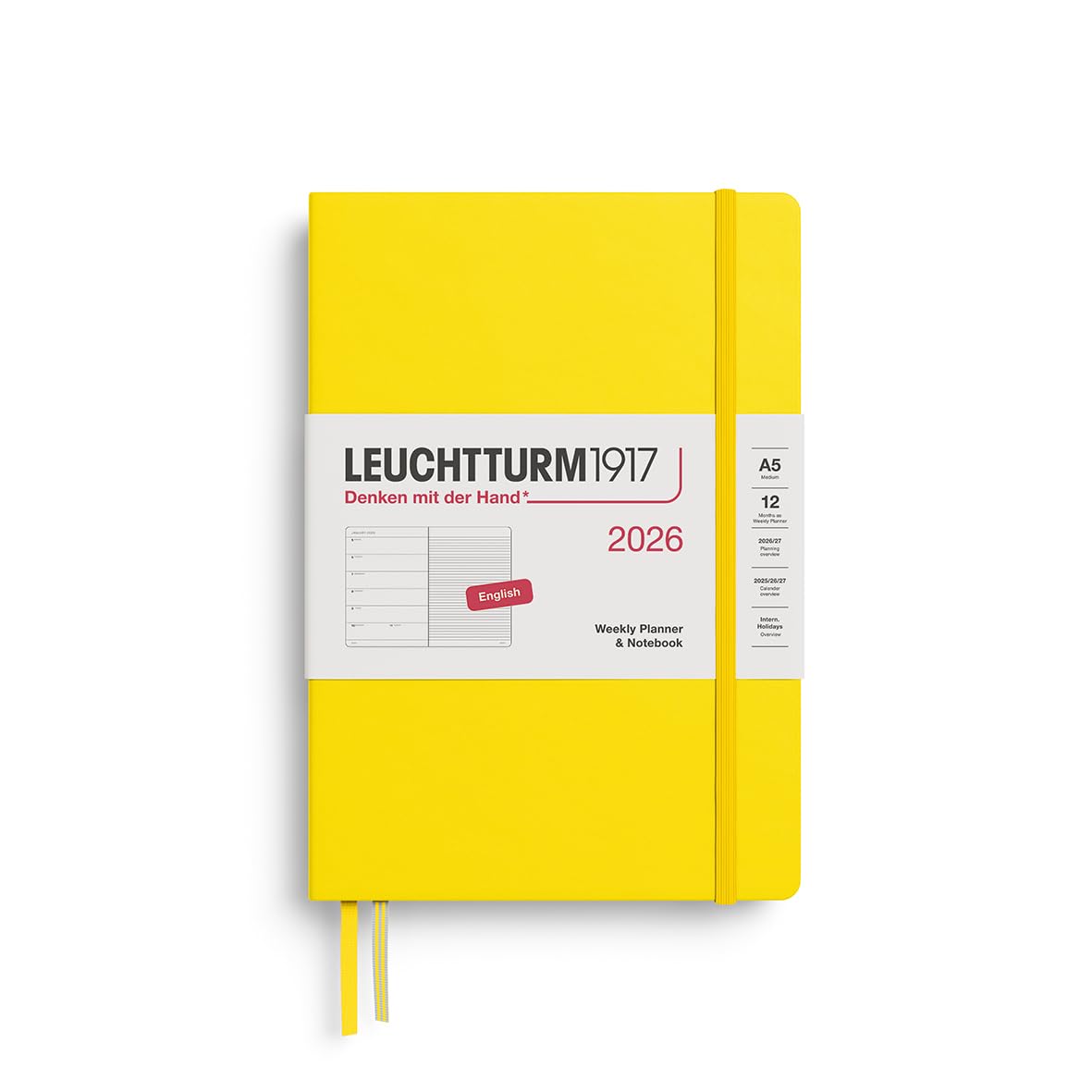 LEUCHTTURM1917 - Weekly Planner & Notebook 2026, Hardcover, Medium (A5), Ruled, Lemon (Jan 1 - Dec 31, 2026)