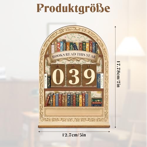 Bücherregal Deko, Holz Lesetracker Deko Schreibtisch mit Blumenmuster, Buch Zubehör Komplettes Set mit 18 Zahlenschildern und Ständer, Ästhetische Schreibtischdeko als Geschenk für Leseratte