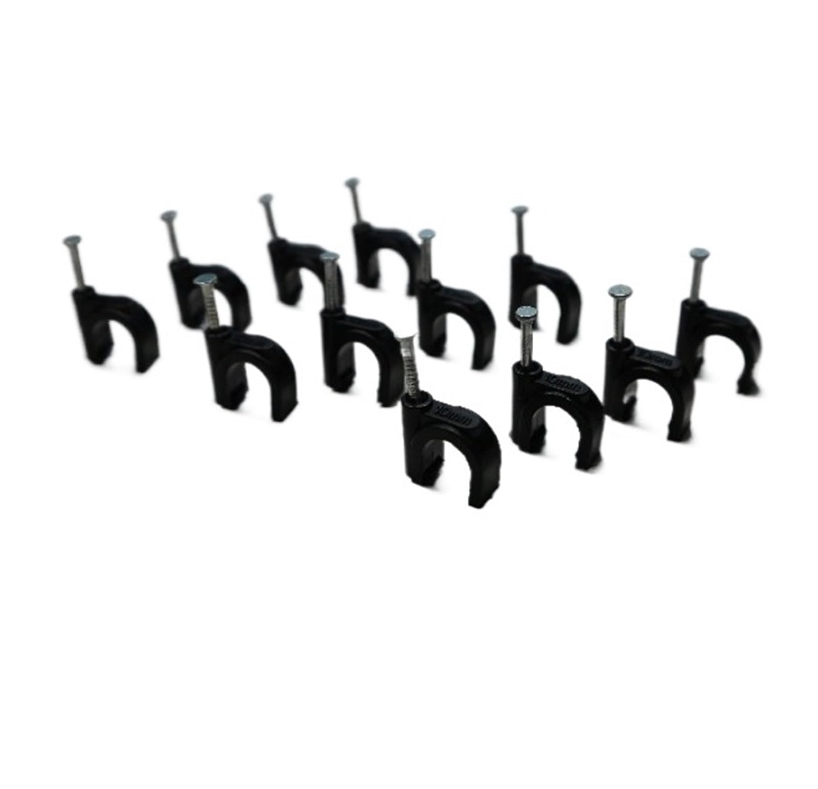 Clips pour câbles, Lot de 100 serre-câbles en forme de C avec clous de fixation, noirs, plusieurs tailles(14mm)