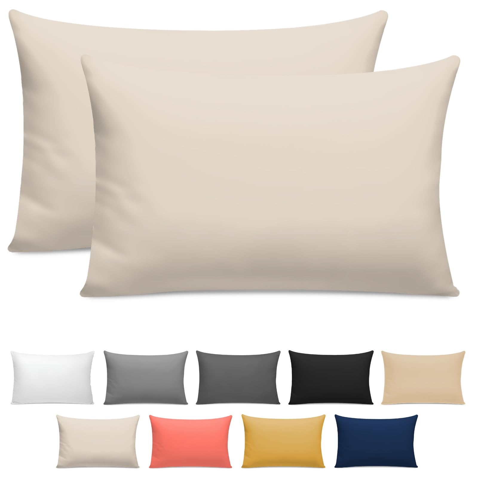 Grace 08 - Taupe 300 Thread Count Egyptian Cotton Pillow Cases 2 Pack Hotel Quality Taupe Pillow Covers With Envelope Closure