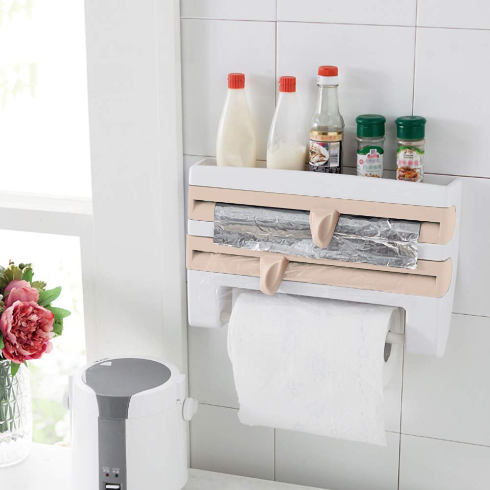 Pulsera Pared Film Soporte para Rollos Estantería (Multifuncional Storage Rack Cocina Cuarto de baño Film Tissue Storage Rack Soporte para Papel Pantalla con Superficie, 39 x 10 x 24cm