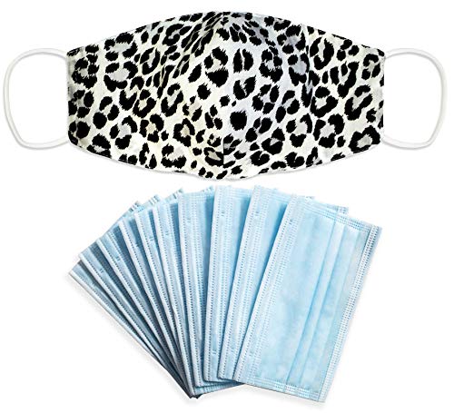 SH M188 Masque de bouche et de nez en coton 2 couches avec 10 filtres 3 couches lavables à 60 °C, Leo blanc.