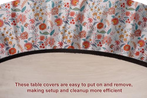 Image of The Furnishing Tree Elastic Cotton Round Dining Table Cover 40x40 in Inches Floral Multicolor on offwhite Base